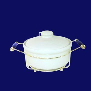 Casserole Dish With Lid and Carrying Stand and Lid Rest Made in England EP Metal